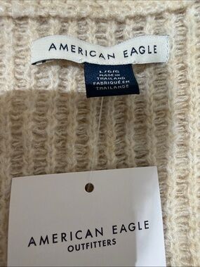 American Eagle Outfitters Cream Ribbed Crewneck Sweater